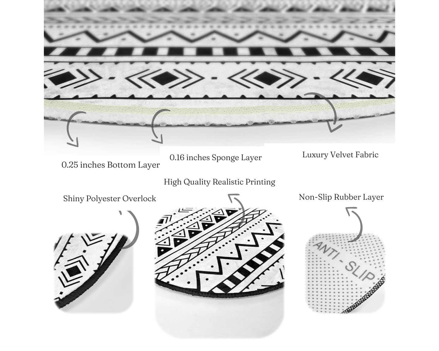 Native Round Rug, Native Home Decor Area Rug, Black and White Floor