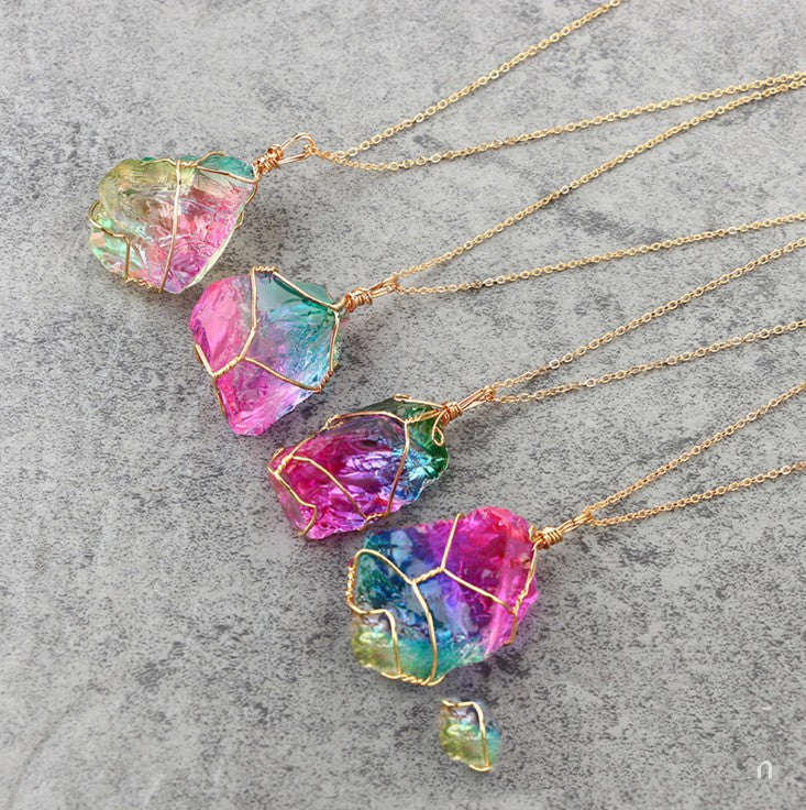 Natural Stone Crystal Transparent Pendant Necklace