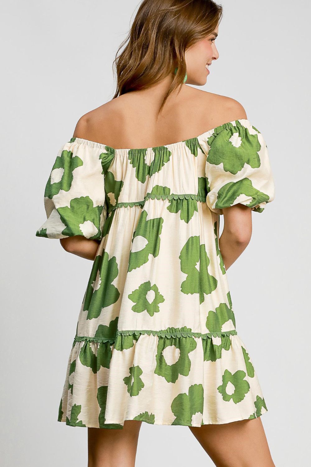 Umgee Full Size Contrast Floral Short Sleeve Mini Dress
