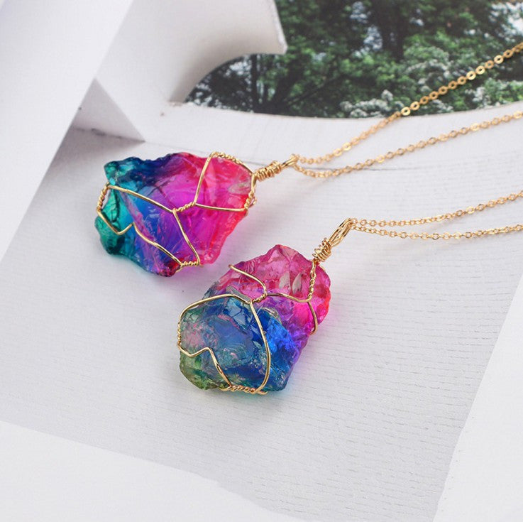 Natural Stone Crystal Transparent Pendant Necklace
