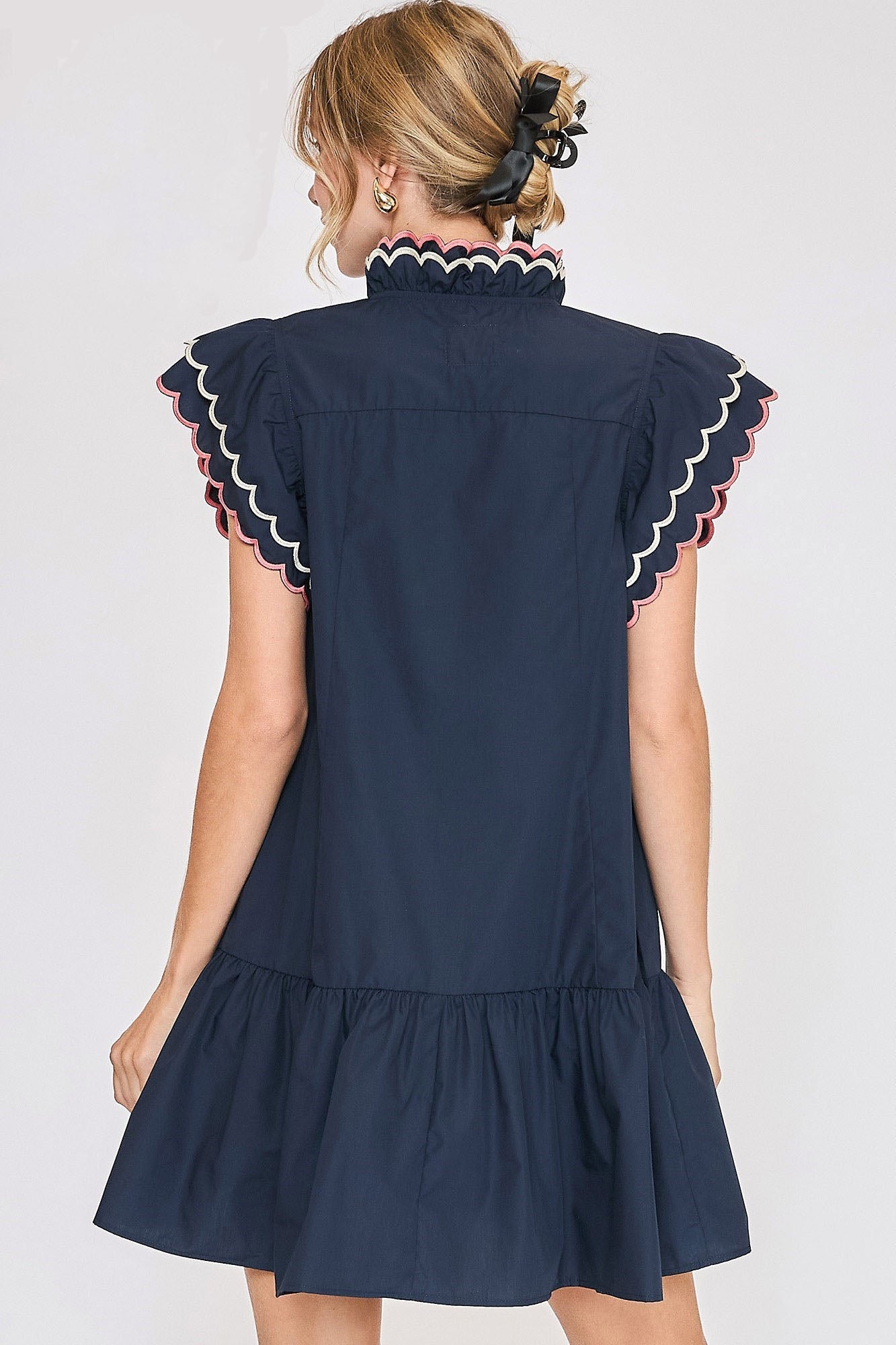 Umgee Full Size Ruffled Scalloped Sleeved Dress