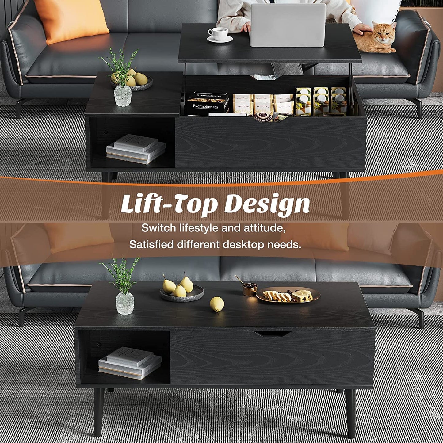 Coffee Table Black, Lift Top Coffee Tables for Living Room, Small