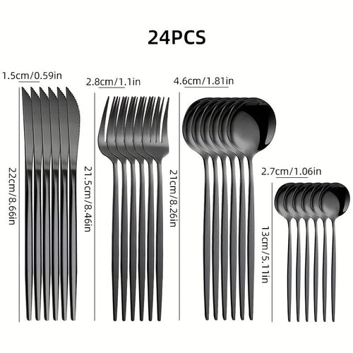 24 Piece Dishwasher Safe Stainless-Steel Cutlery Set Multi-Colored