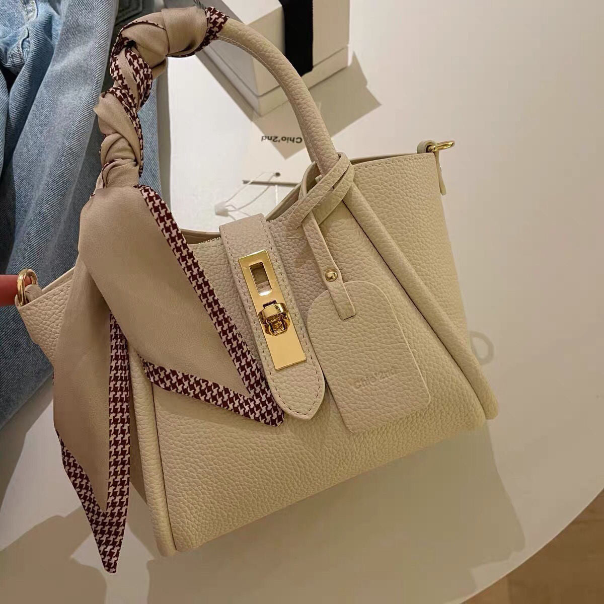 CityEdit™ – Litchi Luxe Tote with Scarf Handle