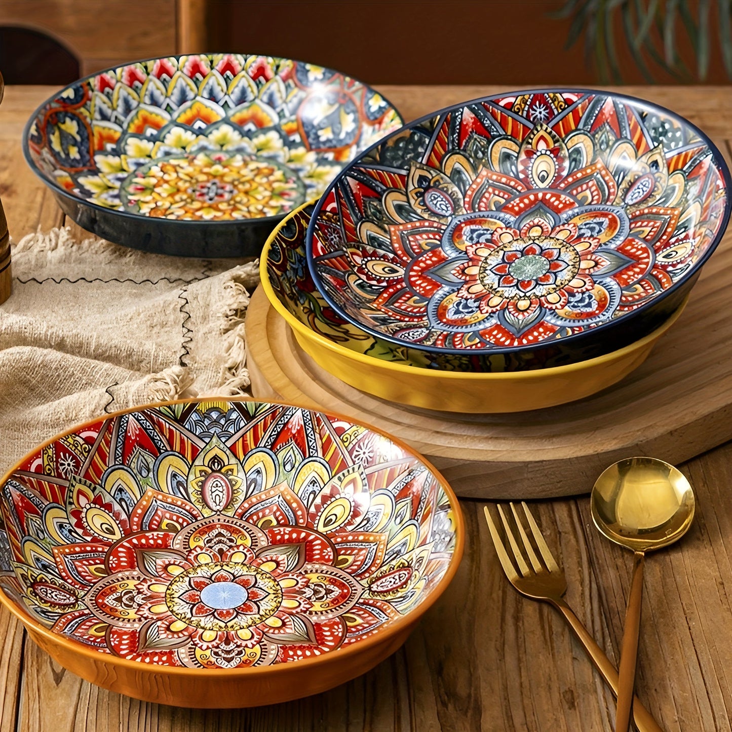 Bohemian 8 Inch Ceramic Dinner Plates Microwave Safe