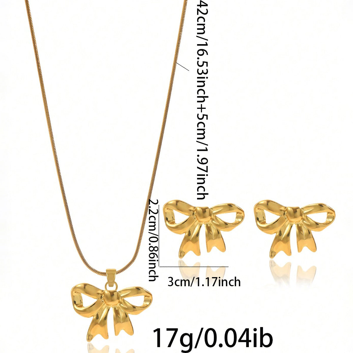 18K Gold Plated Bow Necklace Stud Earrings