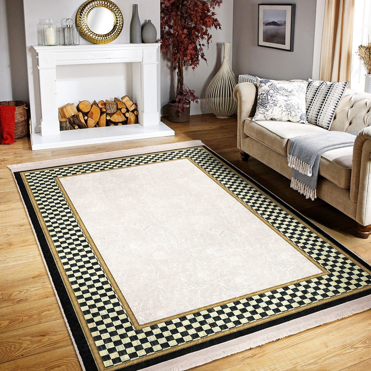 Checkered Pattern Washable Rug | Homeezone