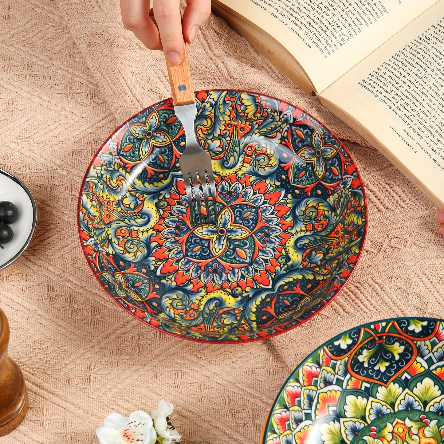 Bohemian 8 Inch Ceramic Dinner Plates Microwave Safe
