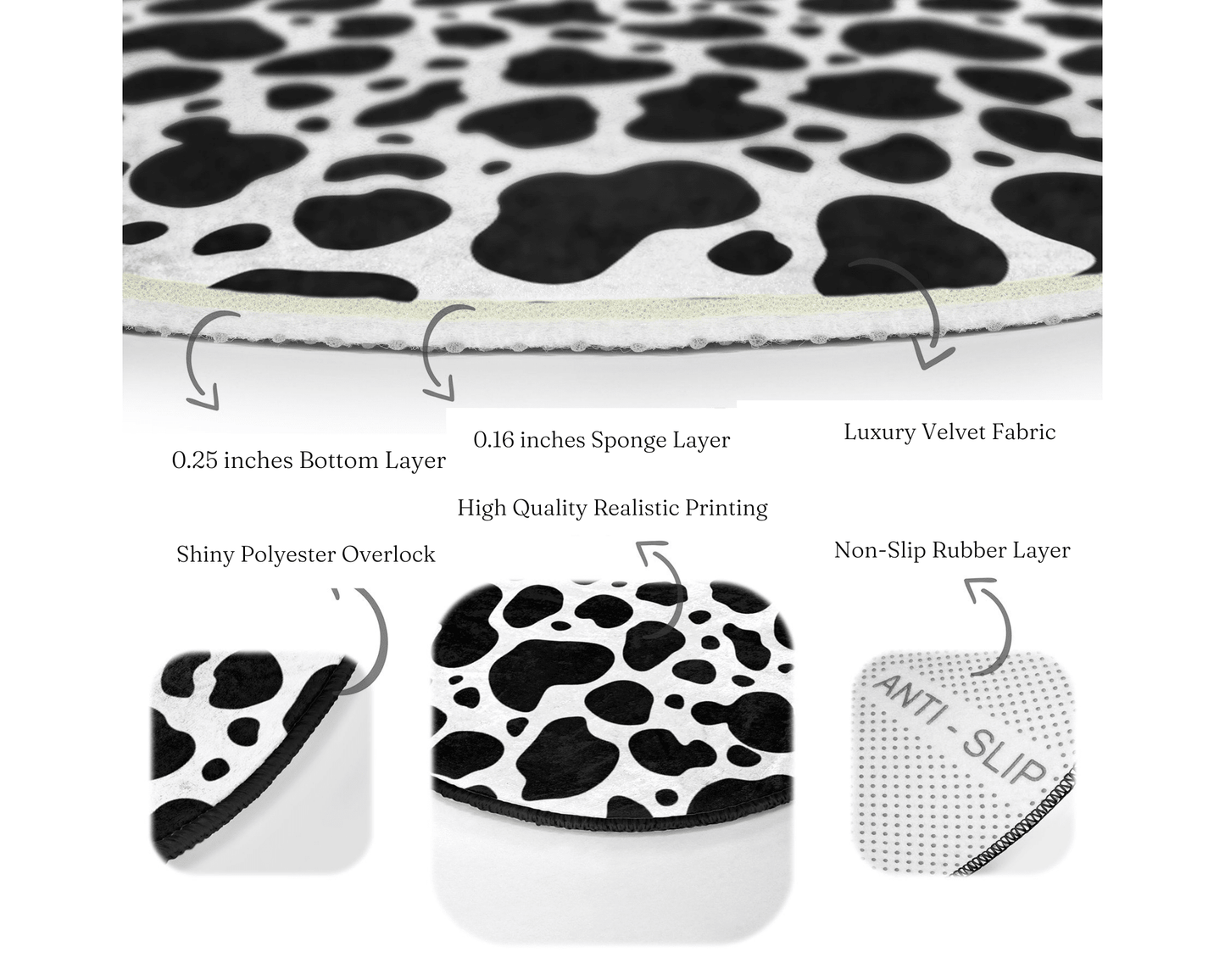 Dalmatian Patterned Round Rug, Black Points Area Rug, Living Room