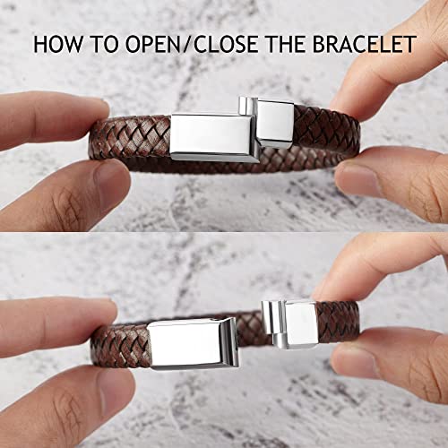 Roman Numerals Engraved Men's Bracelet, Woven Braided Leather Bracelet