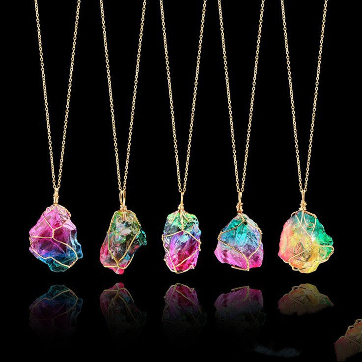 Natural Stone Crystal Transparent Pendant Necklace