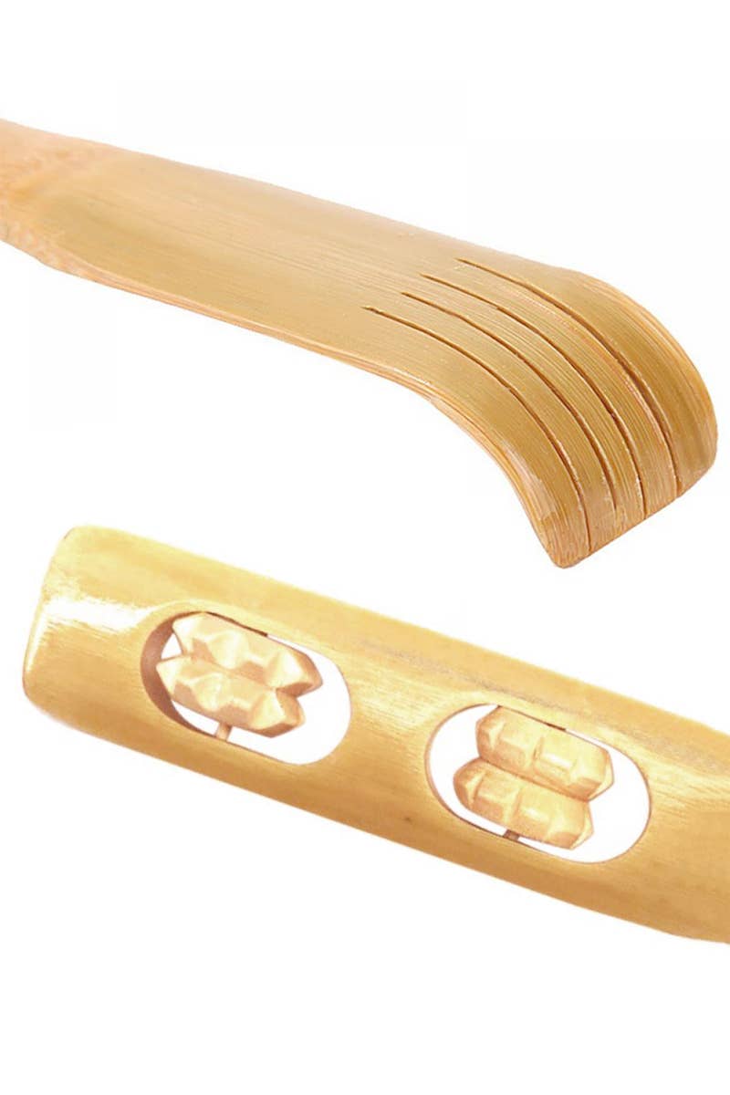 Bamboo Wood Back Scratcher with Double Wheel Massage Roller