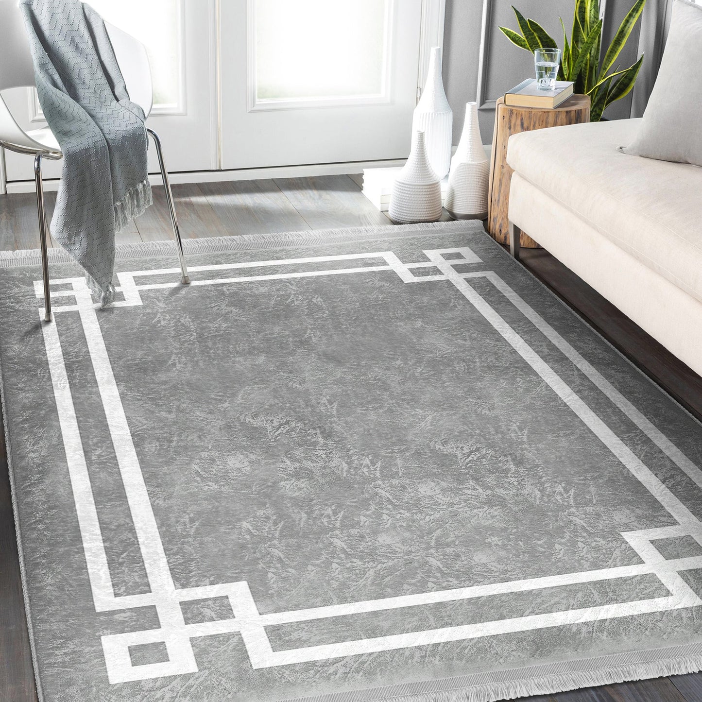 Grey Modern Home Washable Area Rug | Homeezone