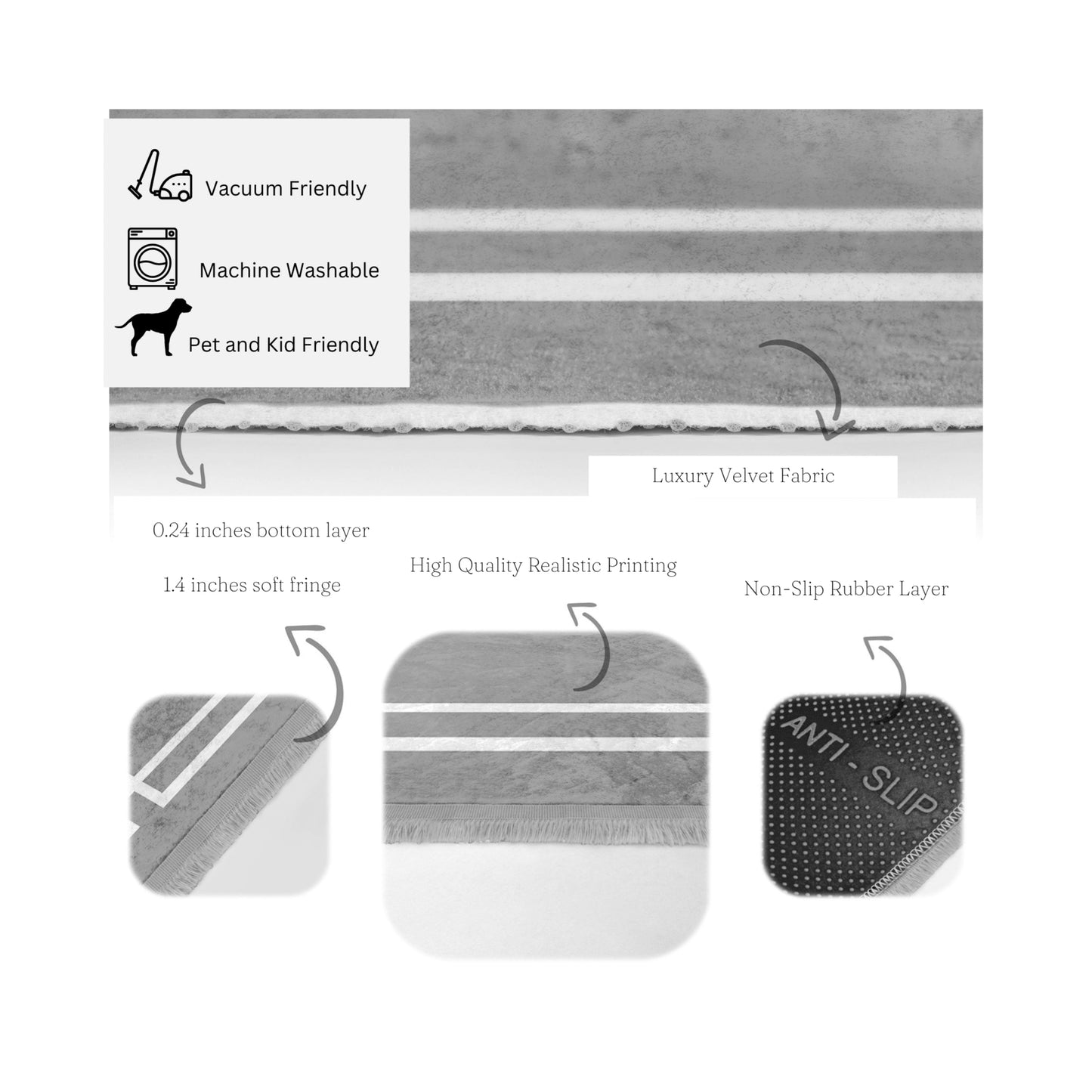 Grey Modern Home Washable Area Rug | Homeezone
