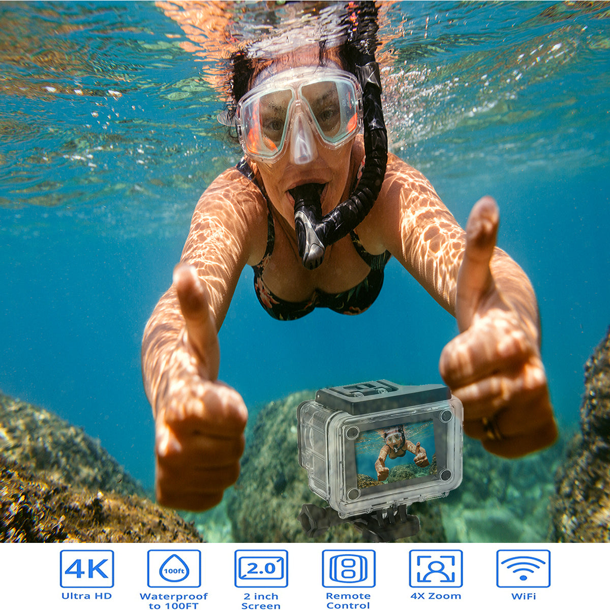 4K Waterproof All Digital UHD WiFi Camera + RF Remote and Accessories