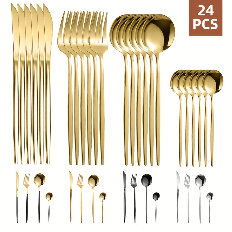 24 Piece Dishwasher Safe Stainless-Steel Cutlery Set Multi-Colored