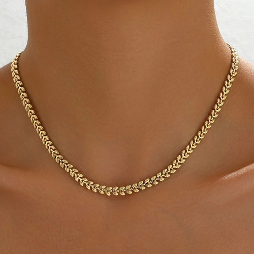 Retro Geometric Wheat Leaf Design Necklace