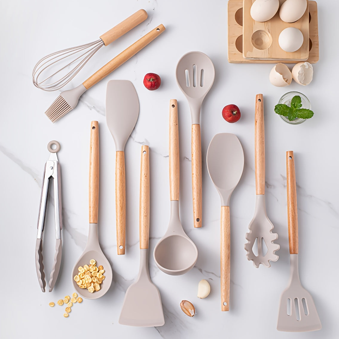 12 Piece Grey Silicone Kitchen Utensil Set with Holder