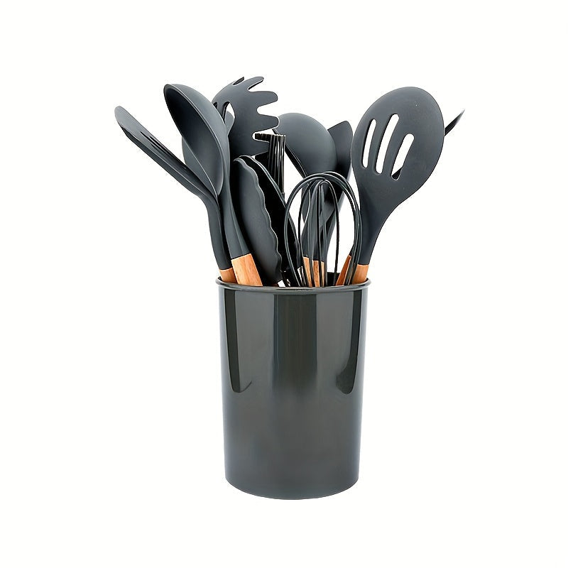 12 Piece Grey Silicone Kitchen Utensil Set with Holder