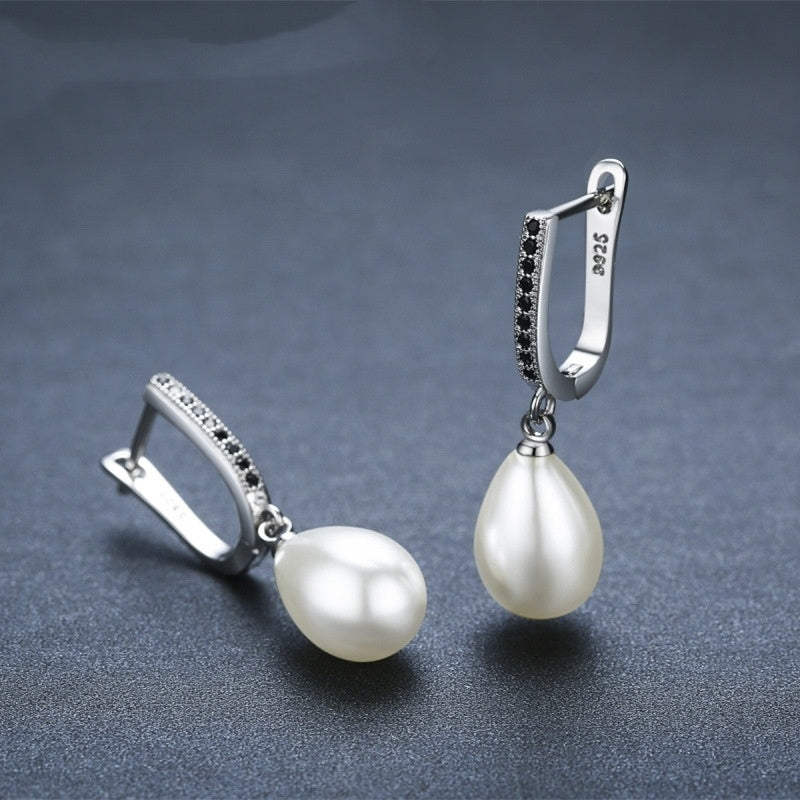 Ol Style Circle Rhinestone Zircon Pearl Earrings