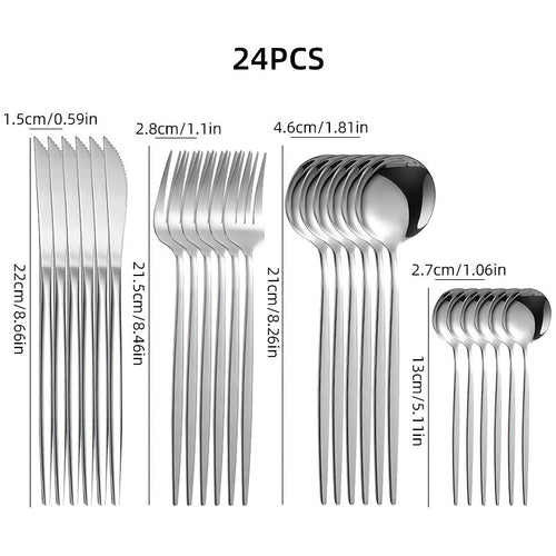 24 Piece Dishwasher Safe Stainless-Steel Cutlery Set Multi-Colored