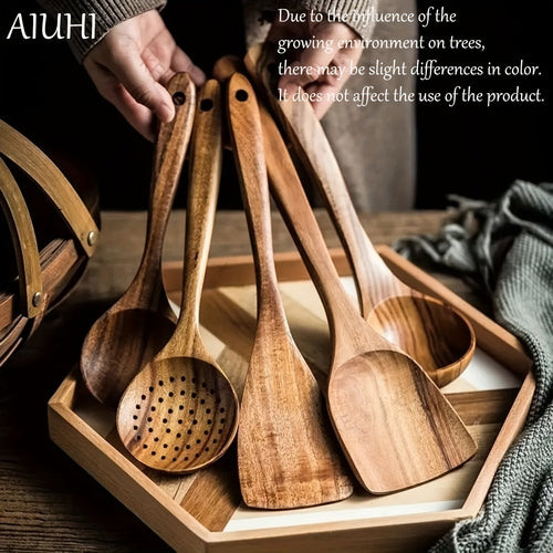 5 Piece Premium Wooden Utensil Set for Non-Stick Cookware