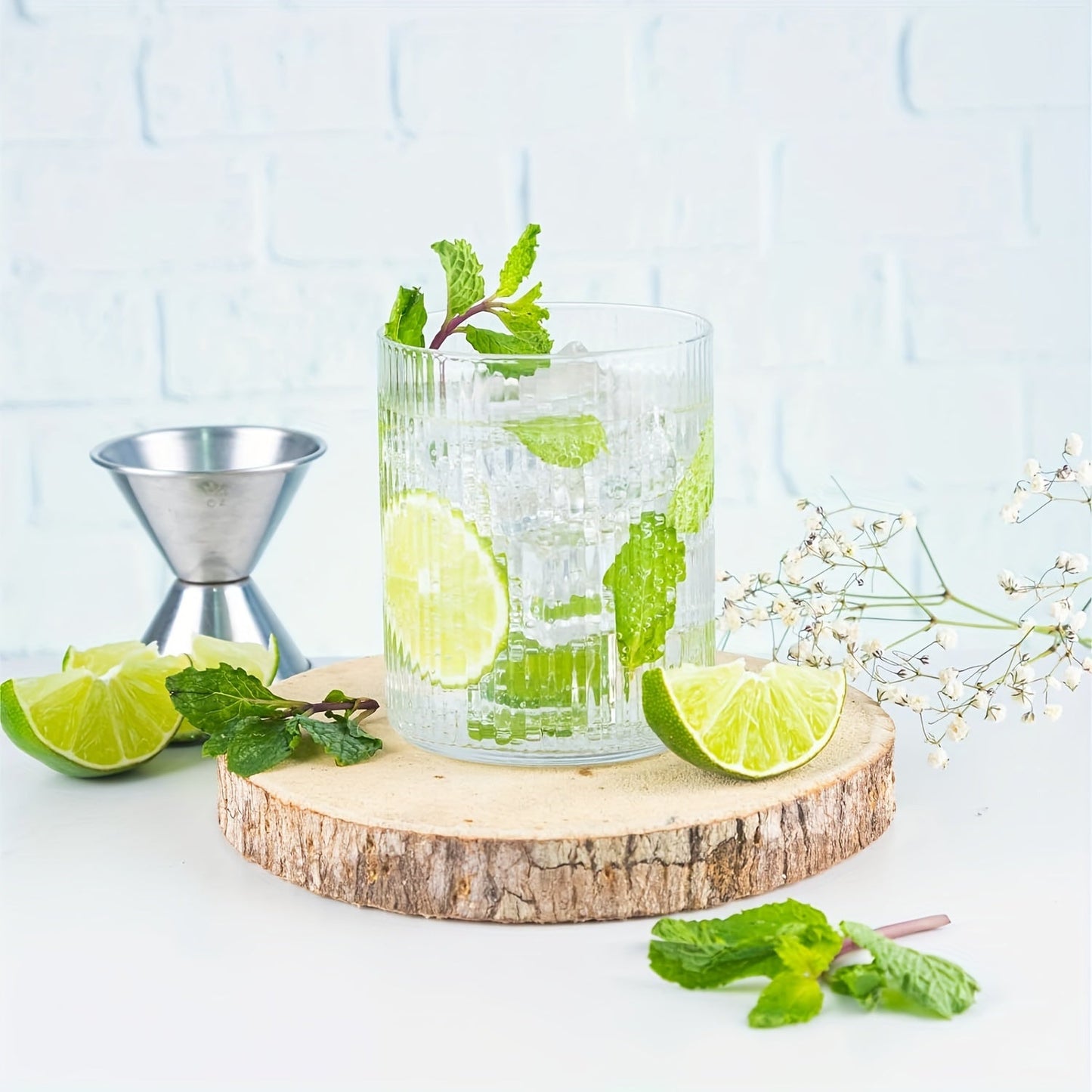 Set of 4 Ribbed Glass Tumblers Versatile Durable Stylish