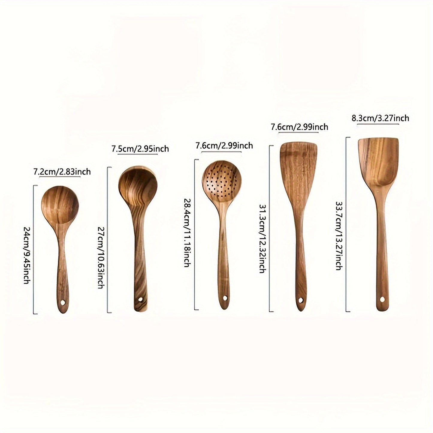 5 Piece Premium Wooden Utensil Set for Non-Stick Cookware