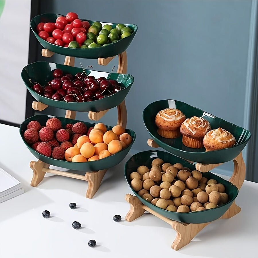 MultiLayer Bamboo Fruit Basket Snack Tray Set
