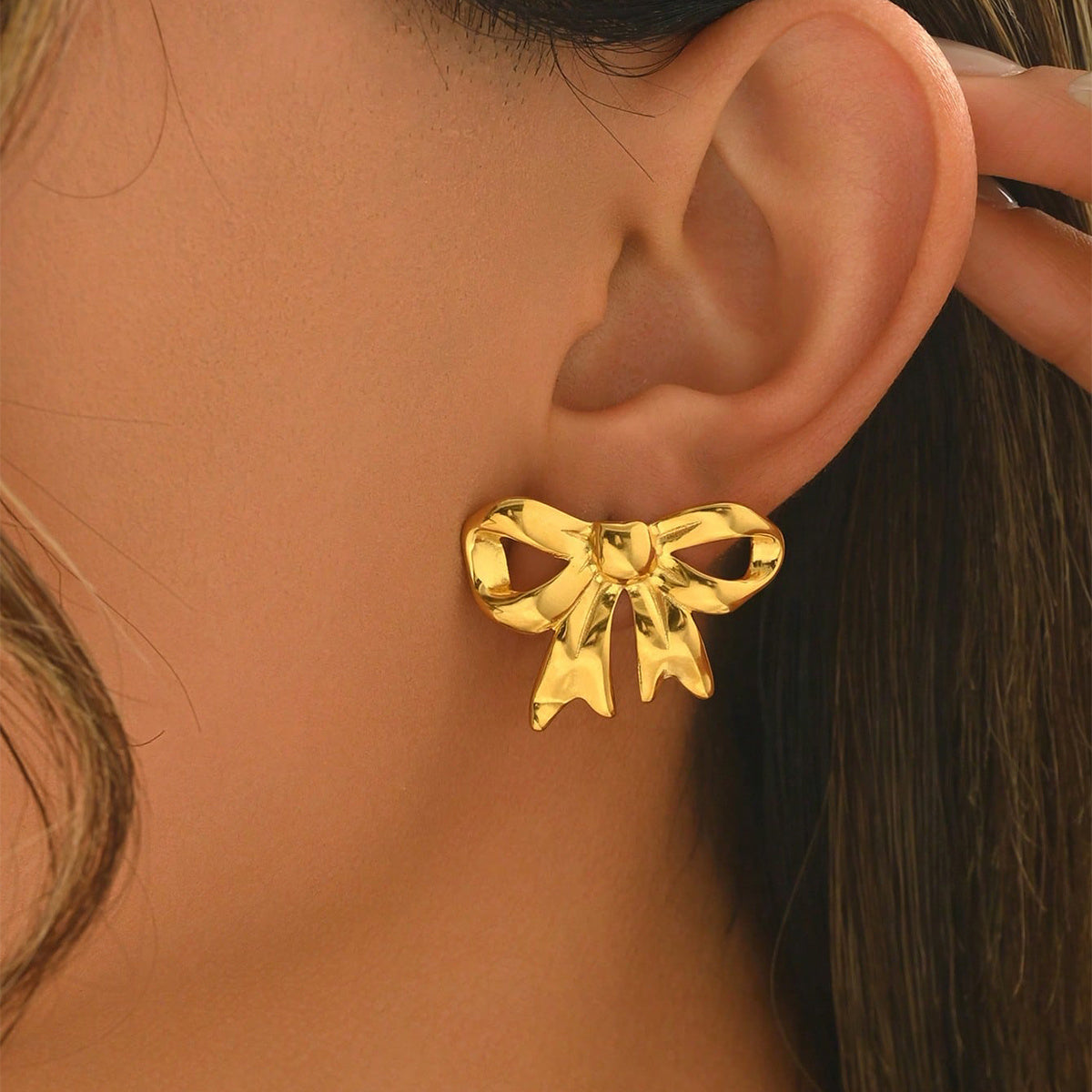 18K Gold Plated Bow Necklace Stud Earrings