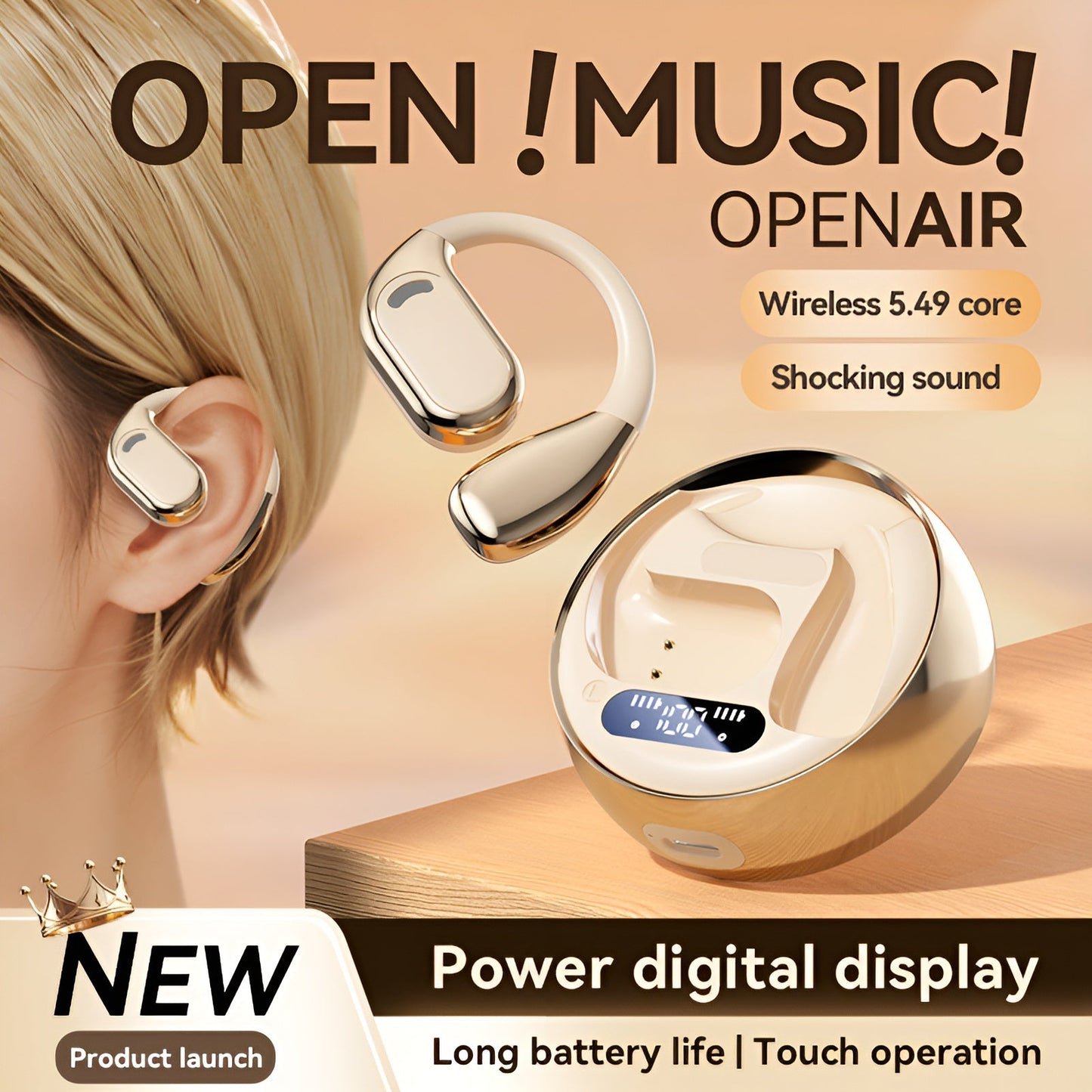 Fall Open - Ear Wireless Earphone, Lightweight Earphone with Charging