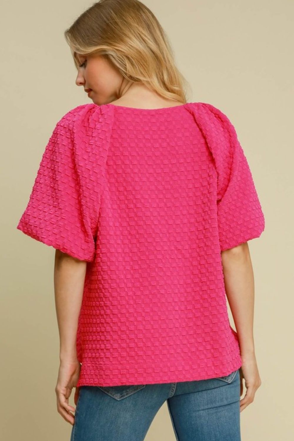 Umgee Full Size Boxy Cut Jacquard Round Neck Top