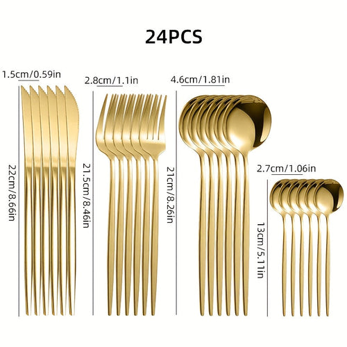 24 Piece Dishwasher Safe Stainless-Steel Cutlery Set Multi-Colored