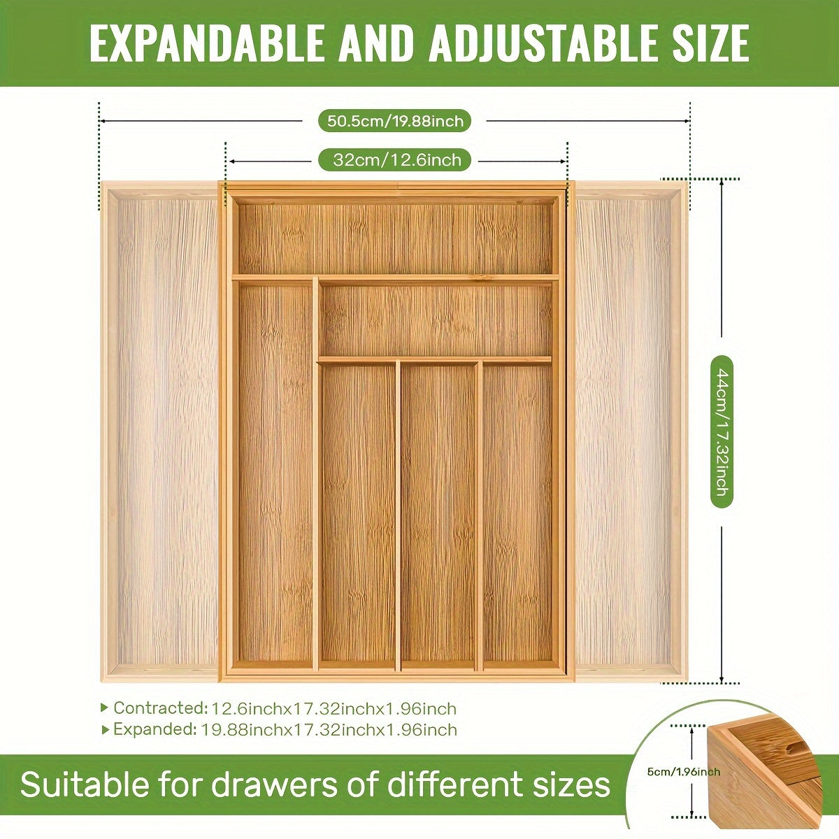 Adjustable Bamboo Cutlery Organizer - Expandable Drawer Divider for