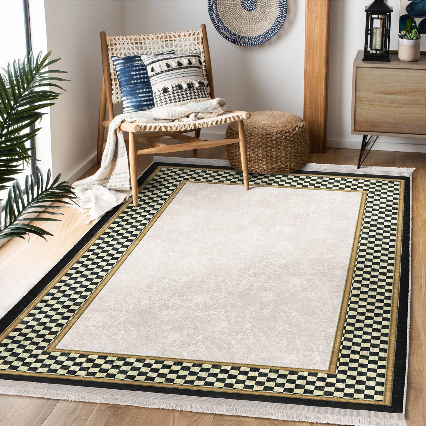 Checkered Pattern Washable Rug | Homeezone