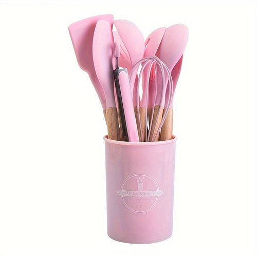 12 Piece Grey Silicone Kitchen Utensil Set with Holder