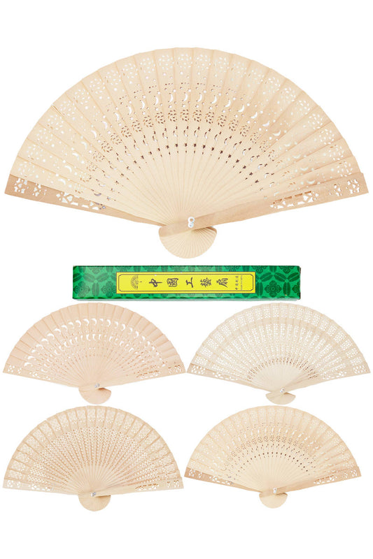 Hollow Laser Cut Wooden Handheld Fan - W/ Box