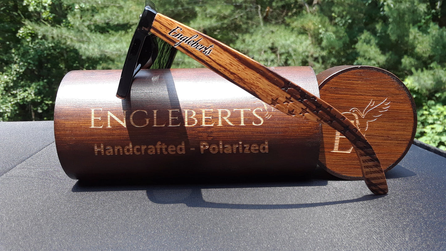 Zebrawood Sunglasses, Stars and Bars with Wooden Case