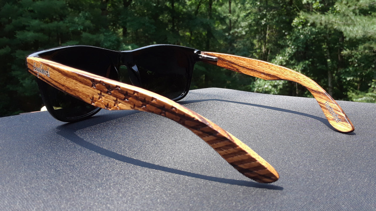 Zebrawood Sunglasses, Stars and Bars with Wooden Case