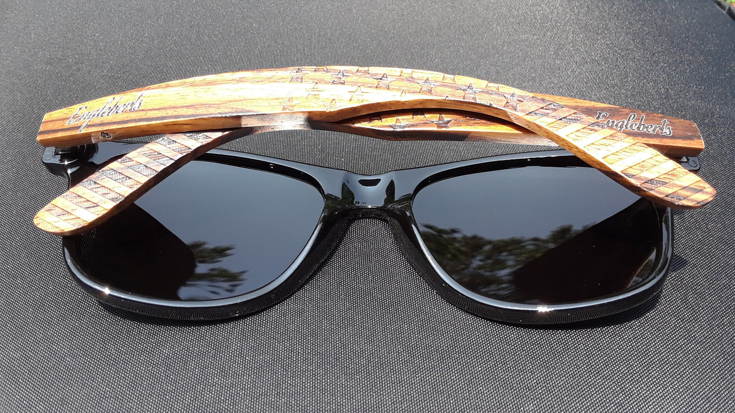 Zebrawood Sunglasses, Stars and Bars with Wooden Case