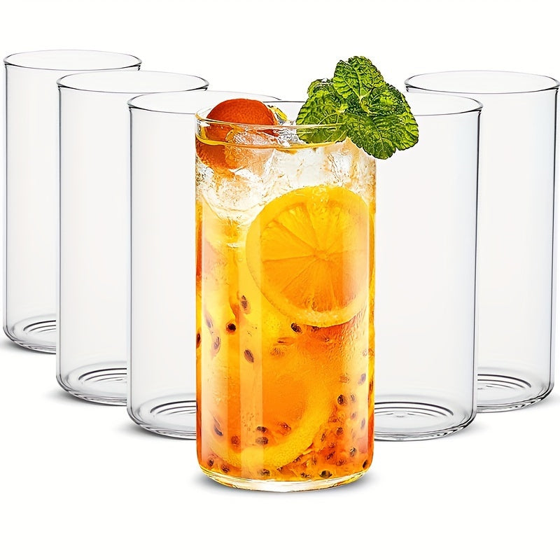6 pcs Borosilicate Glass Drinking Cups Set, 250/400ml Clear Highball