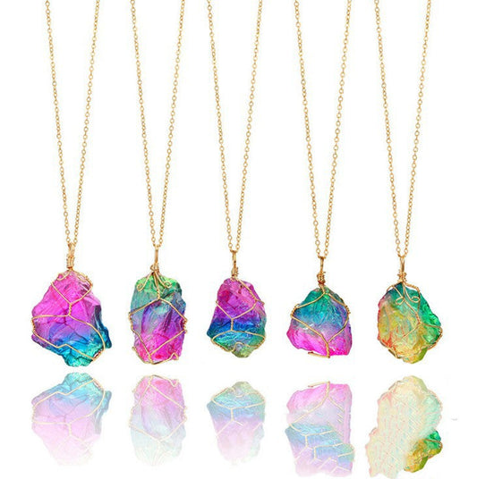Natural Stone Crystal Transparent Pendant Necklace