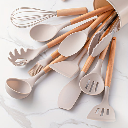 12 Piece Grey Silicone Kitchen Utensil Set with Holder