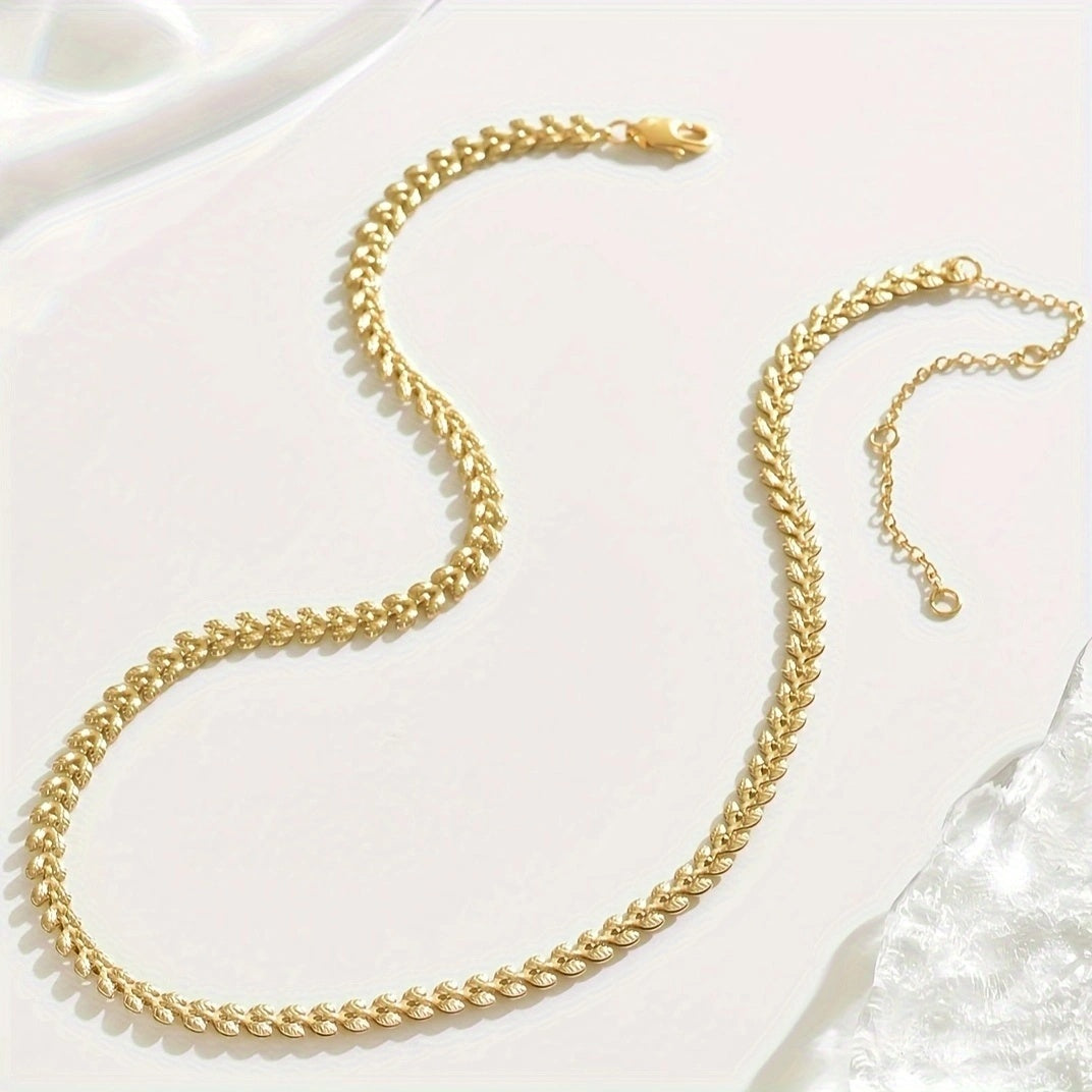Retro Geometric Wheat Leaf Design Necklace