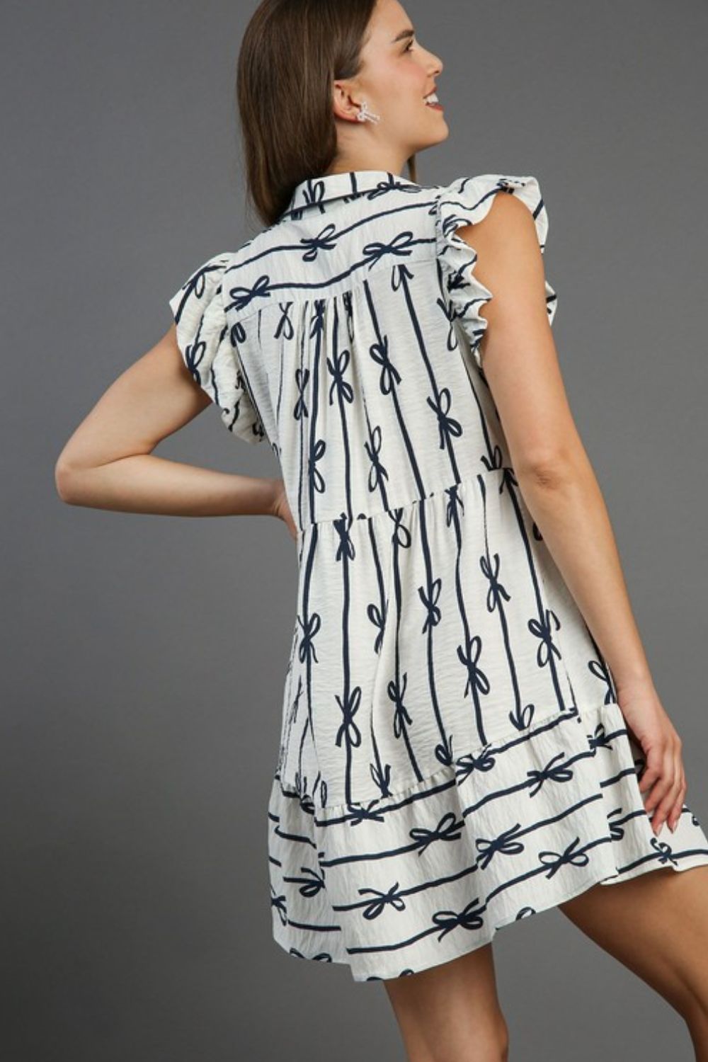 Umgee Full Size Ribbon Collared Mini A-Line Dress Plus Size