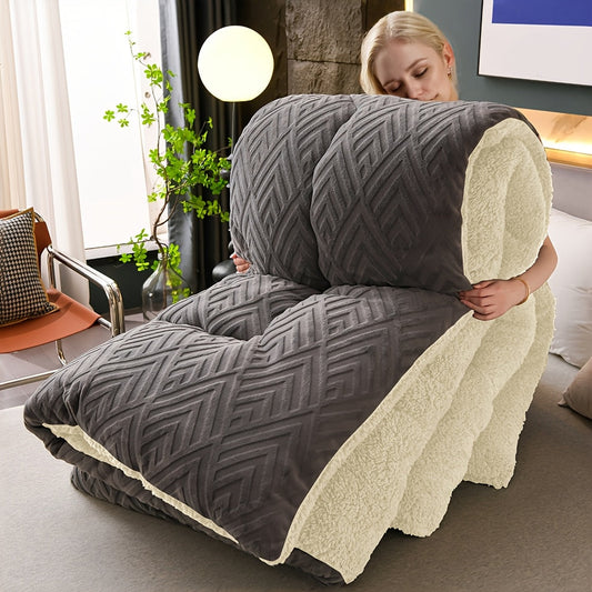 Luxurious Chevron Pattern Milk Velvet Comforter  Dark Gray