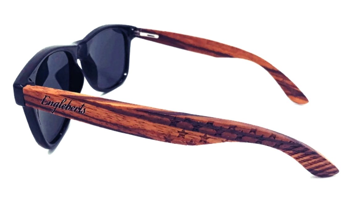 Zebrawood Sunglasses, Stars and Bars with Wooden Case