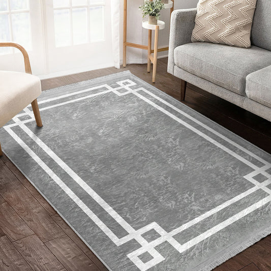 Grey Modern Home Washable Area Rug | Homeezone