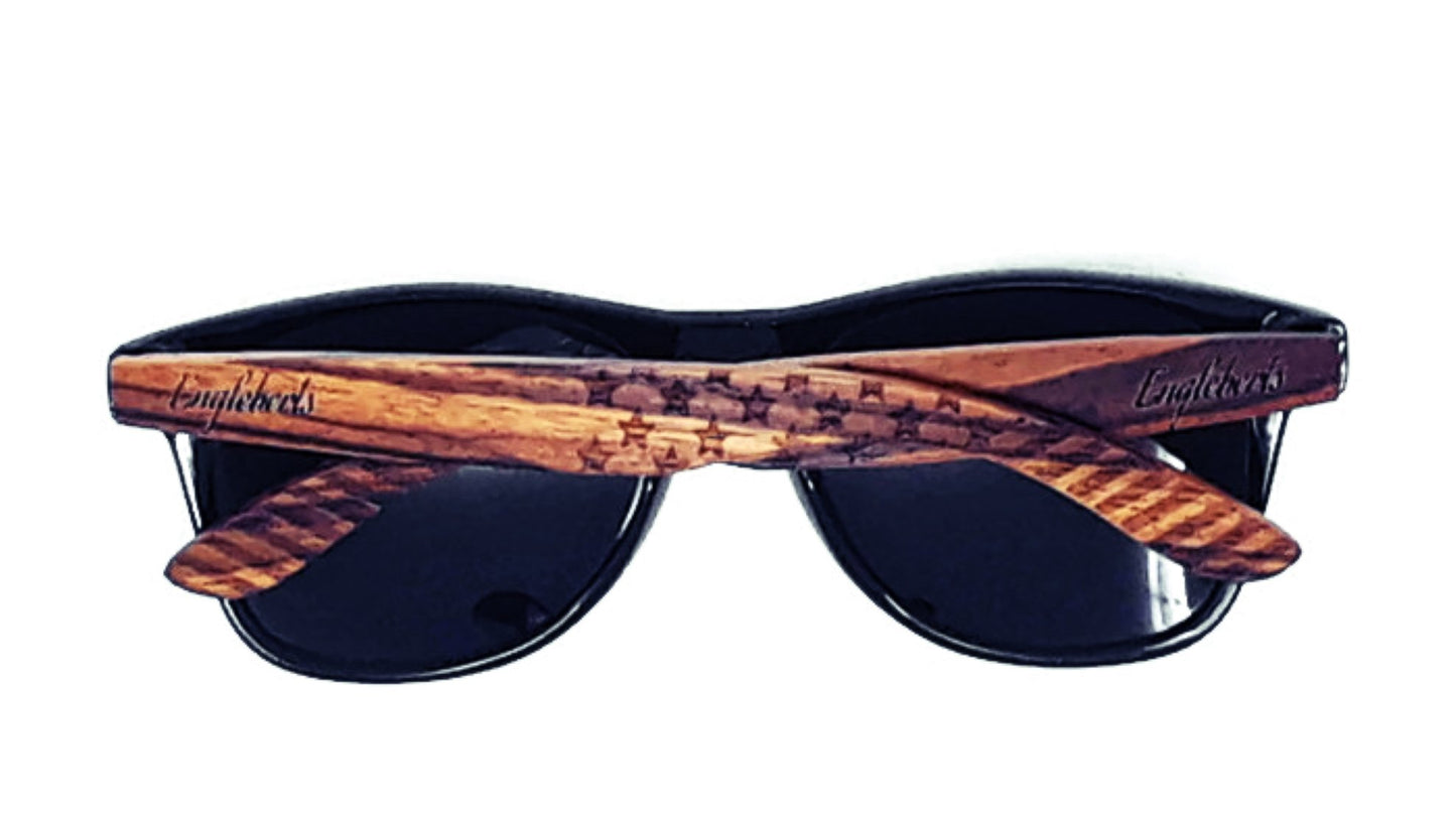 Zebrawood Sunglasses, Stars and Bars with Wooden Case