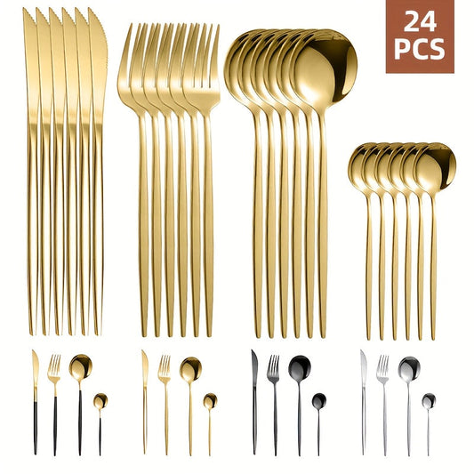 24 Piece Dishwasher Safe Stainless-Steel Cutlery Set Multi-Colored